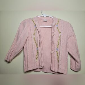 pink cable knit embroidered cardigan, 12 months